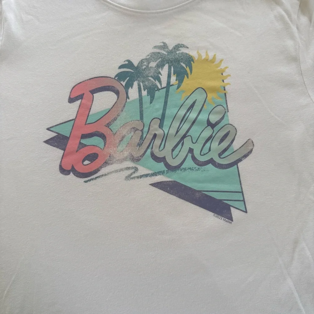 Abercrombie Kids Barbie‎ Graphic T Shirt White Palm Trees 9/10